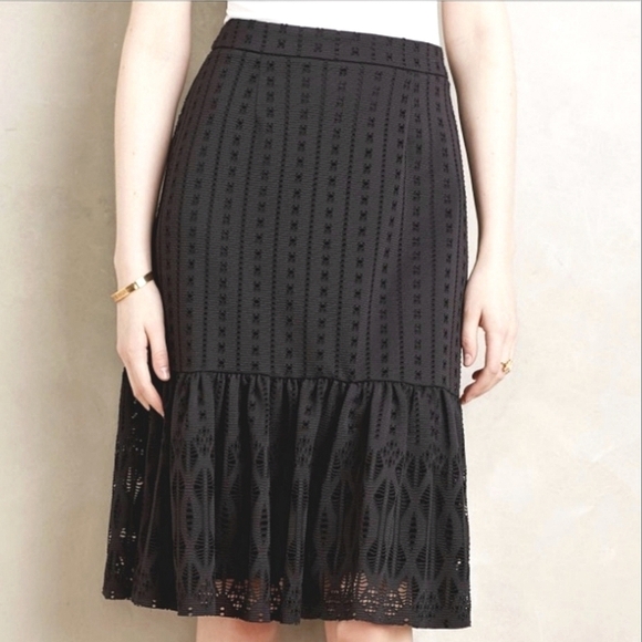Anthropologie Moulinette Soeurs Perforated Fit & Flare Skirt in Black Size Small - Picture 3 of 12